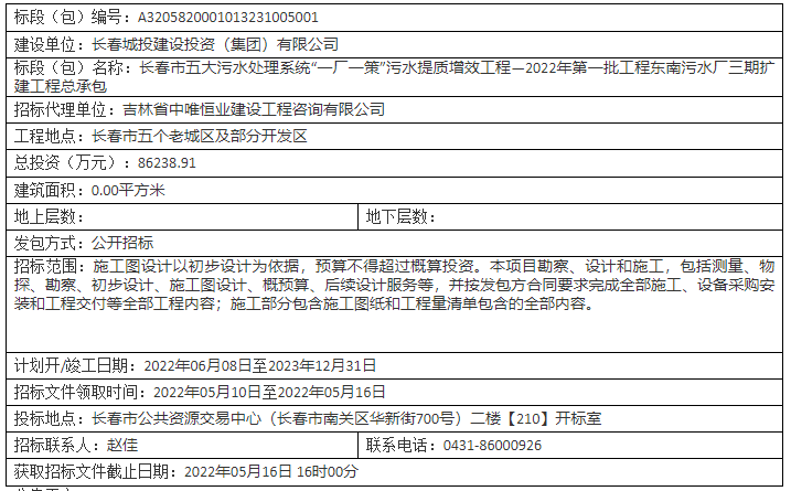 8.62亿！长春2022年第一批工程东南污水厂三期扩建工程总承包招标(图2)