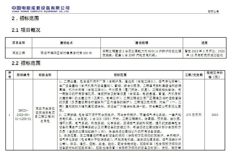 商丘市生活垃圾焚烧发电项目二期工程PC总承包招标！(图2)