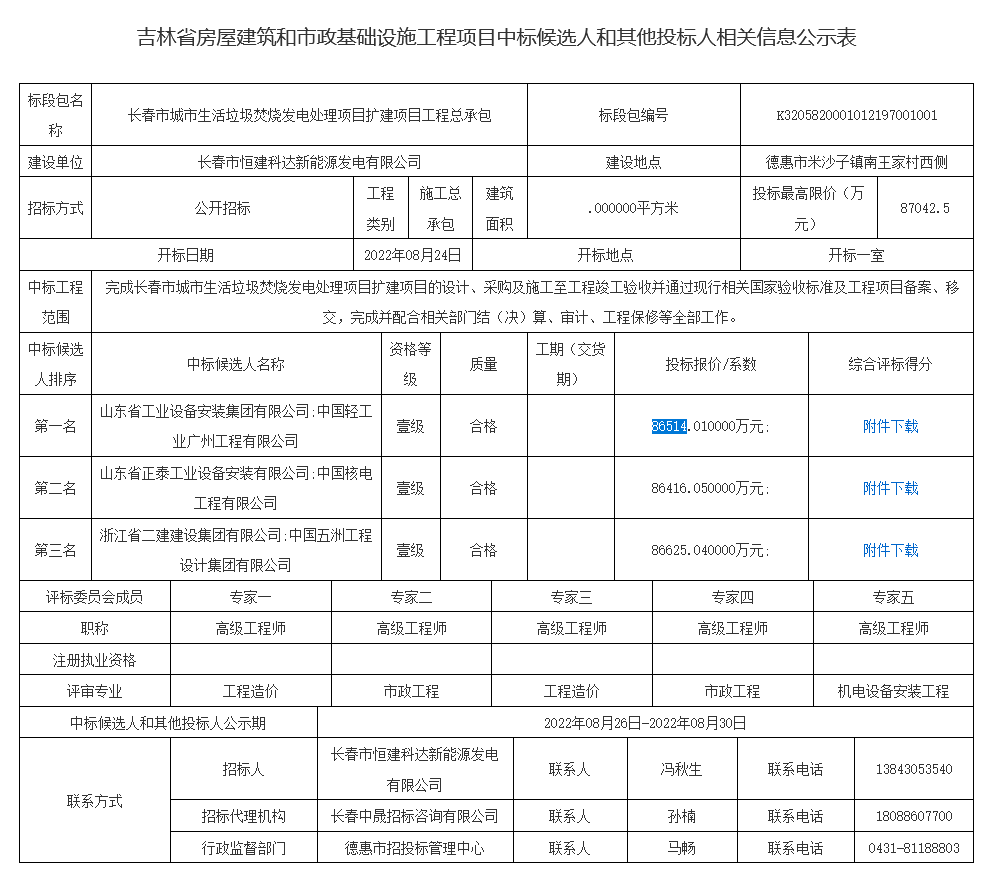 长春市城市生活垃圾焚烧发电处理项目扩建项目工程总承包中标候选人(图2)