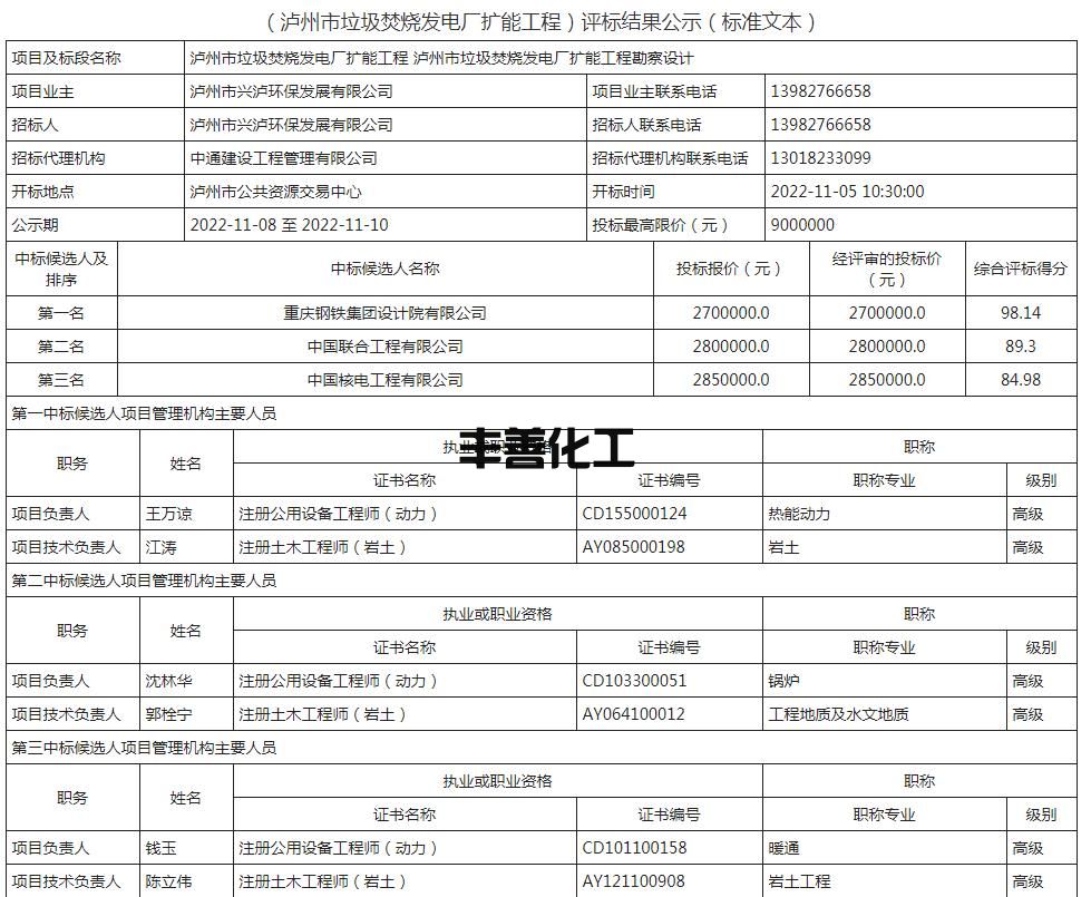 四川泸州市垃圾焚烧发电厂扩能工程勘察设计评标结果公布！(图1)