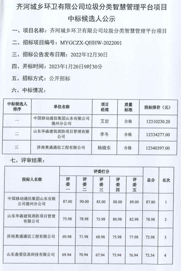 中国移动下属公司预中标垃圾分类智慧管理平台项目(图1)